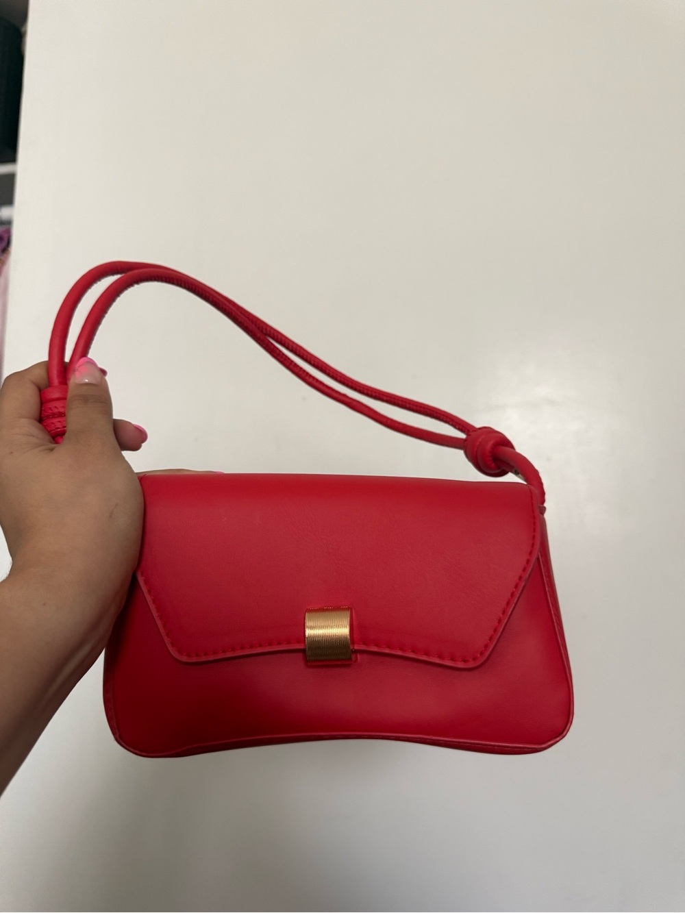 Red Women's Shoulder Bag with Gold Accent